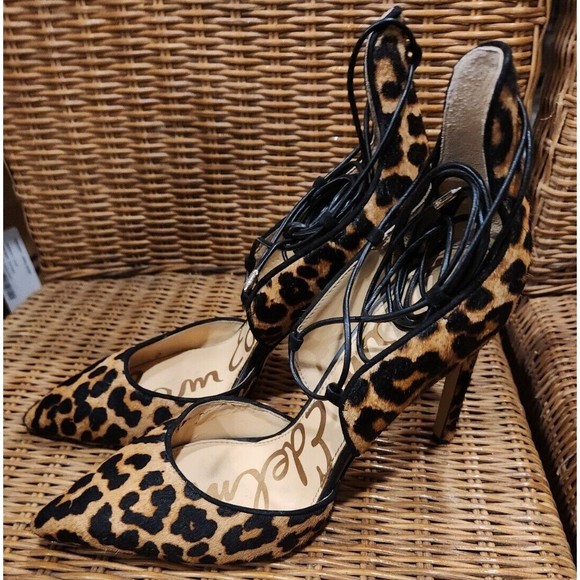 Sam Edelman Helaine Womens Suede Lace Up Pumps Heels Leopard‎ Strappy Size 8.5 M - Picture 2 of 7